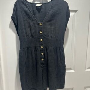 Dark Gray Button-Down Women's Romper